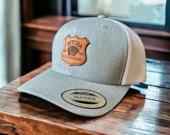 Personalized Leather Trucker Hat, SnapBack Hat, Leather Patch Hat, Custom Hat, Logo Hat, Engraved Hat, Gift for Him, Father’s Day Gift