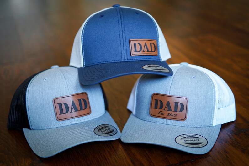 Dad Trucker Hat Dad Est Hat Leather Snapback Hat Etsy