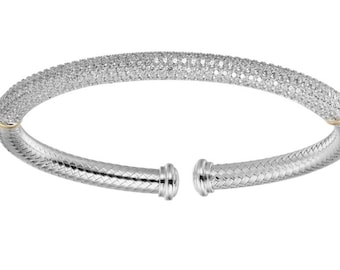 Charles Garnier Sterling Silver Mesh Cubic Zirconia Cuff Bracelet