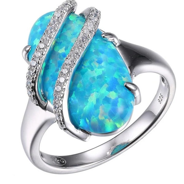 Charles Garnier Sterling Silver Ring with Blue Opal