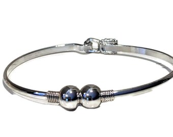 Nautical Cape Cod Style Silver Double Ball Cuff Bracelet