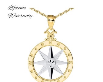 14kt Gold & Sterling Silver Compass Necklace