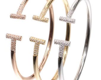 CZ T Cuff Bracelet