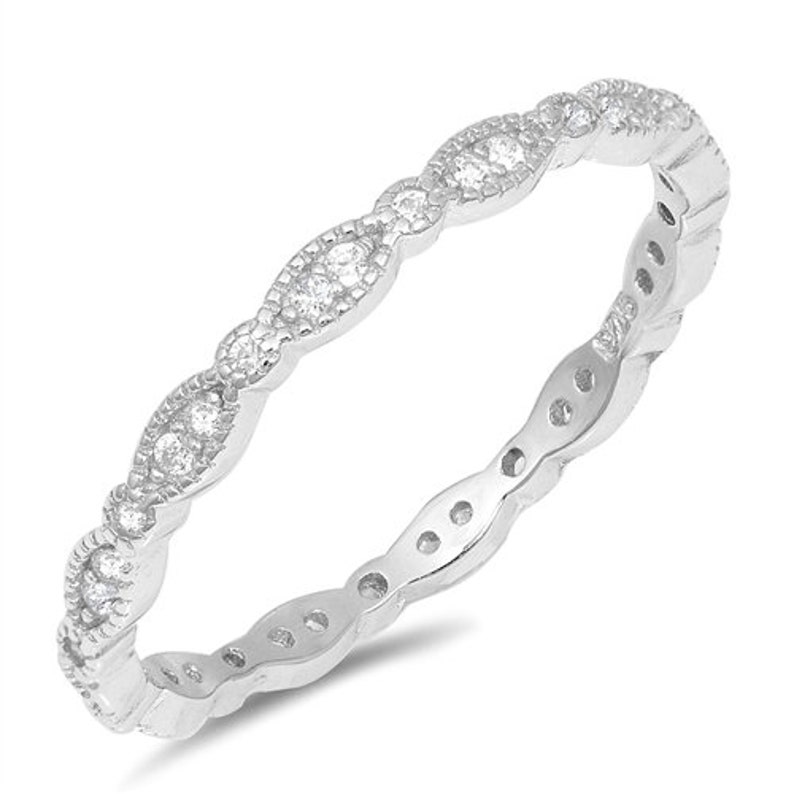 Set of 2 Sterling Silver Oval CZ Stack Rings