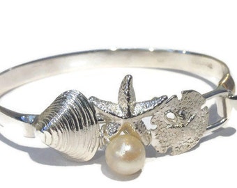 Sterling/14K Sealife Nautical Pearl Bangle