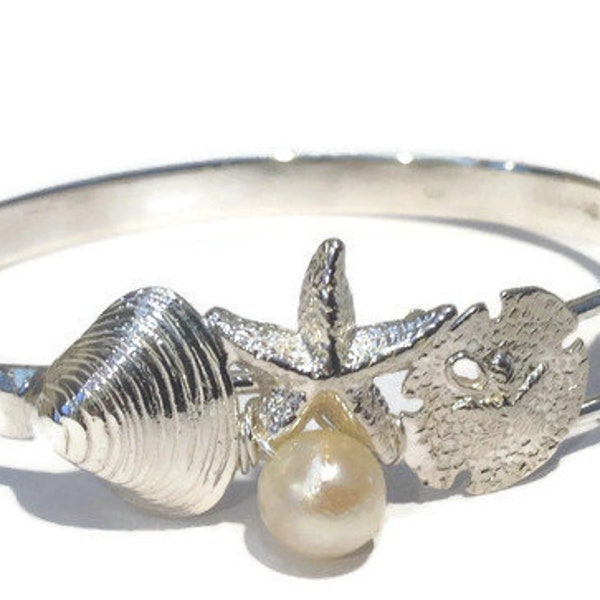 Sterling/14K Sealife Nautical Pearl Bangle