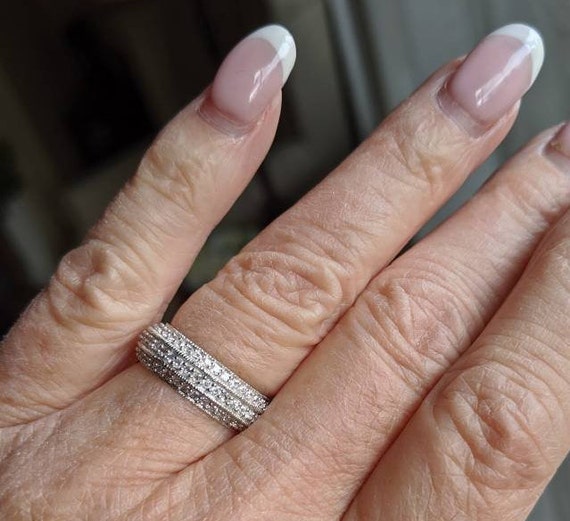 VINTAGE* 3mm Sterling Silver Lab Emerald Eternity Band Ring