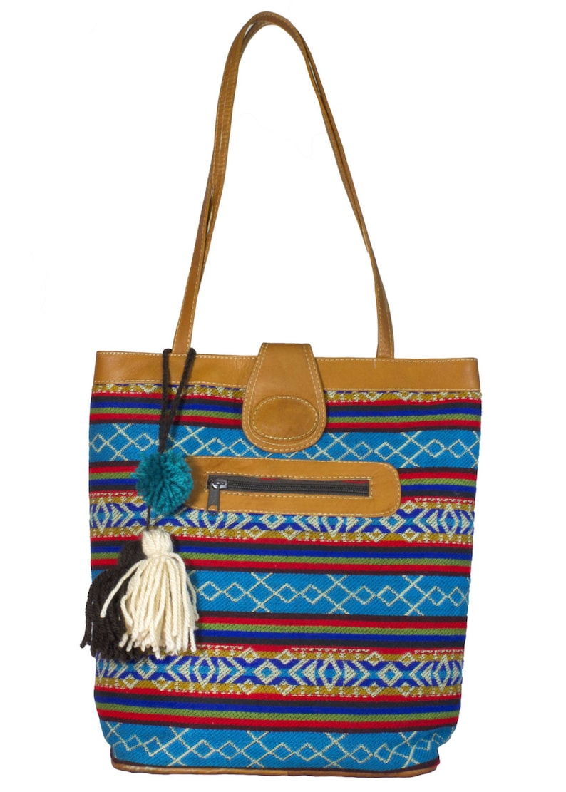 Blue ethnic tote bag Boho tote bag Woven fabric bag Blue Boho bag Blue ethnic bag