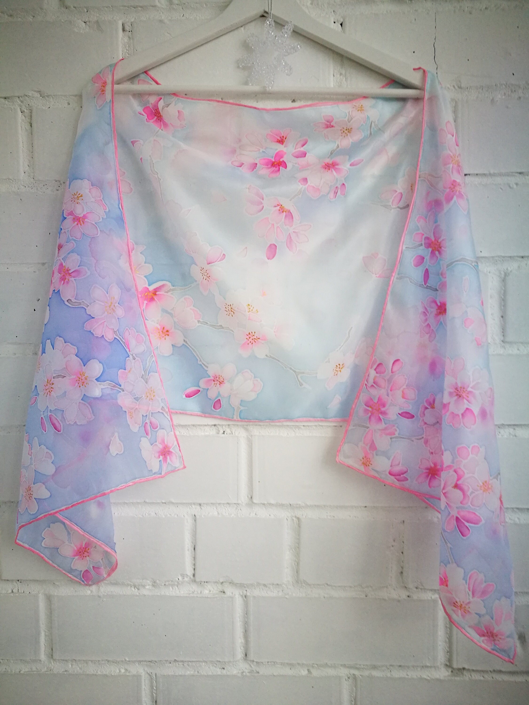 Hand Painted Cherry Blossom Silk Scarf: Light Floral Shawl - Etsy Australia