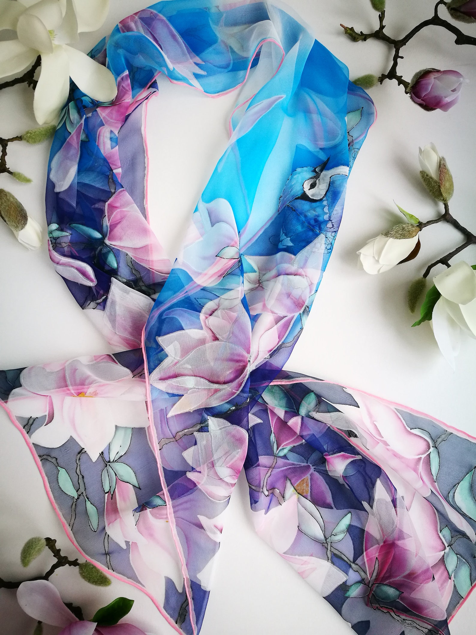 Silk Scarf - Hand-Dyed - Magnolia Pattern main image 0