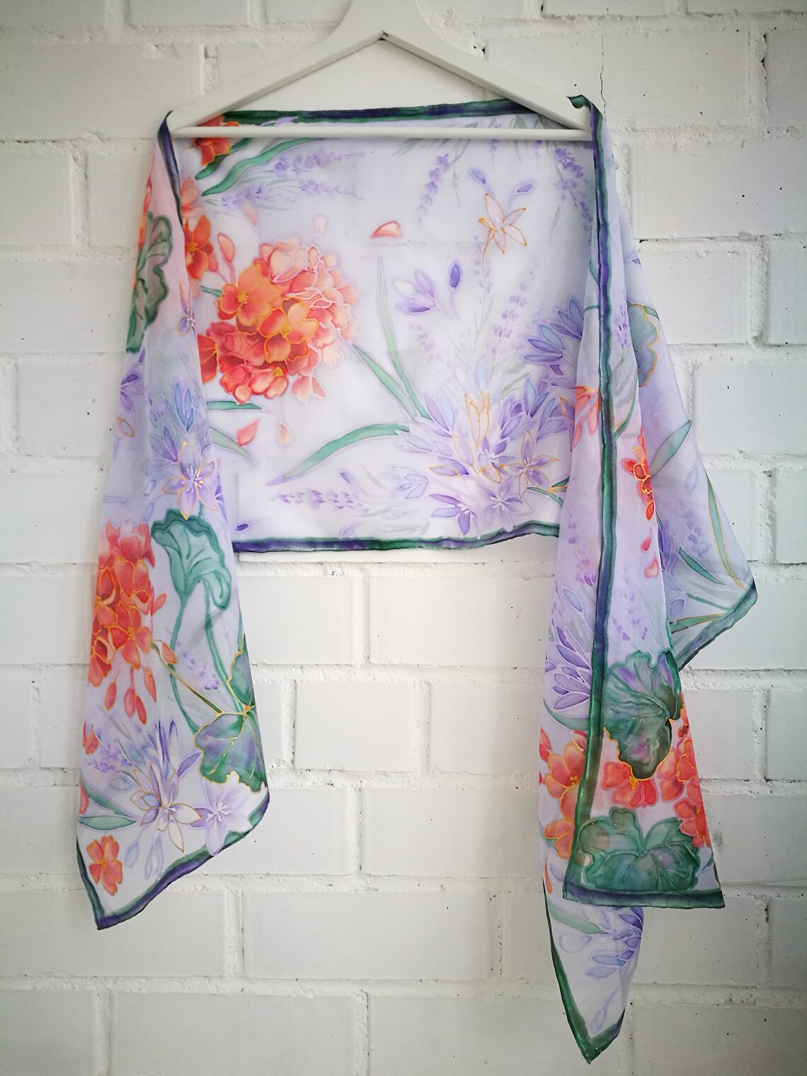 Hand Painted Silk Scarf geranium Brodiaea cluster Lily Etsy