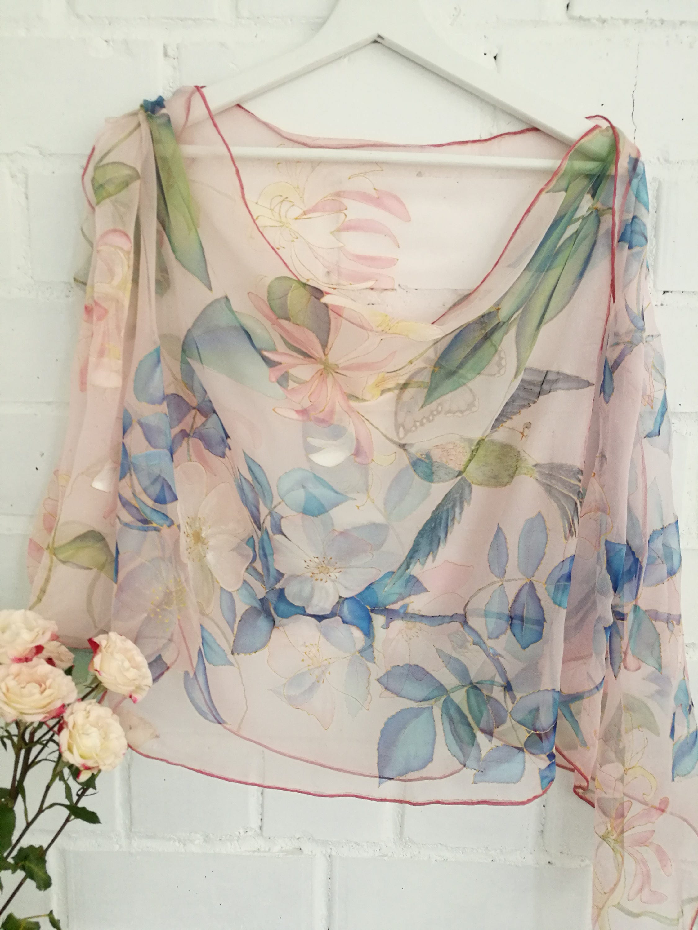 Blossomed Floral Printed Silk Chiffon - Shades of Pink/Periwinkle