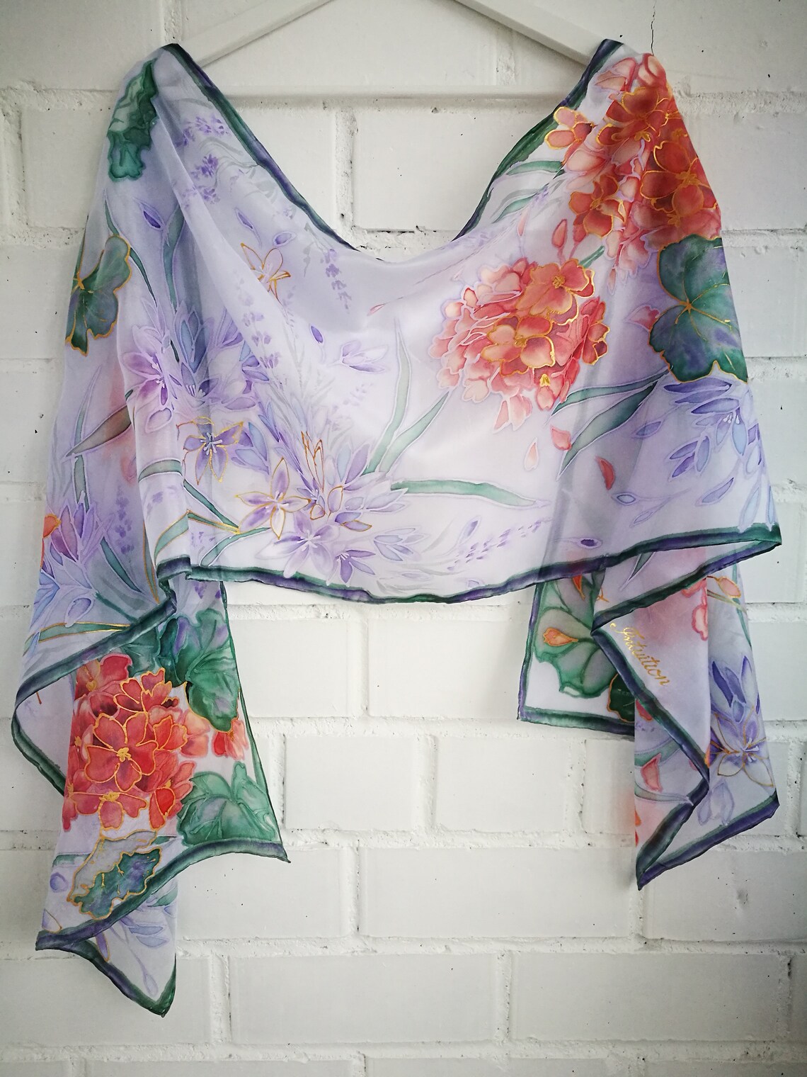 Hand Painted Silk Scarf geranium Brodiaea cluster Lily Etsy