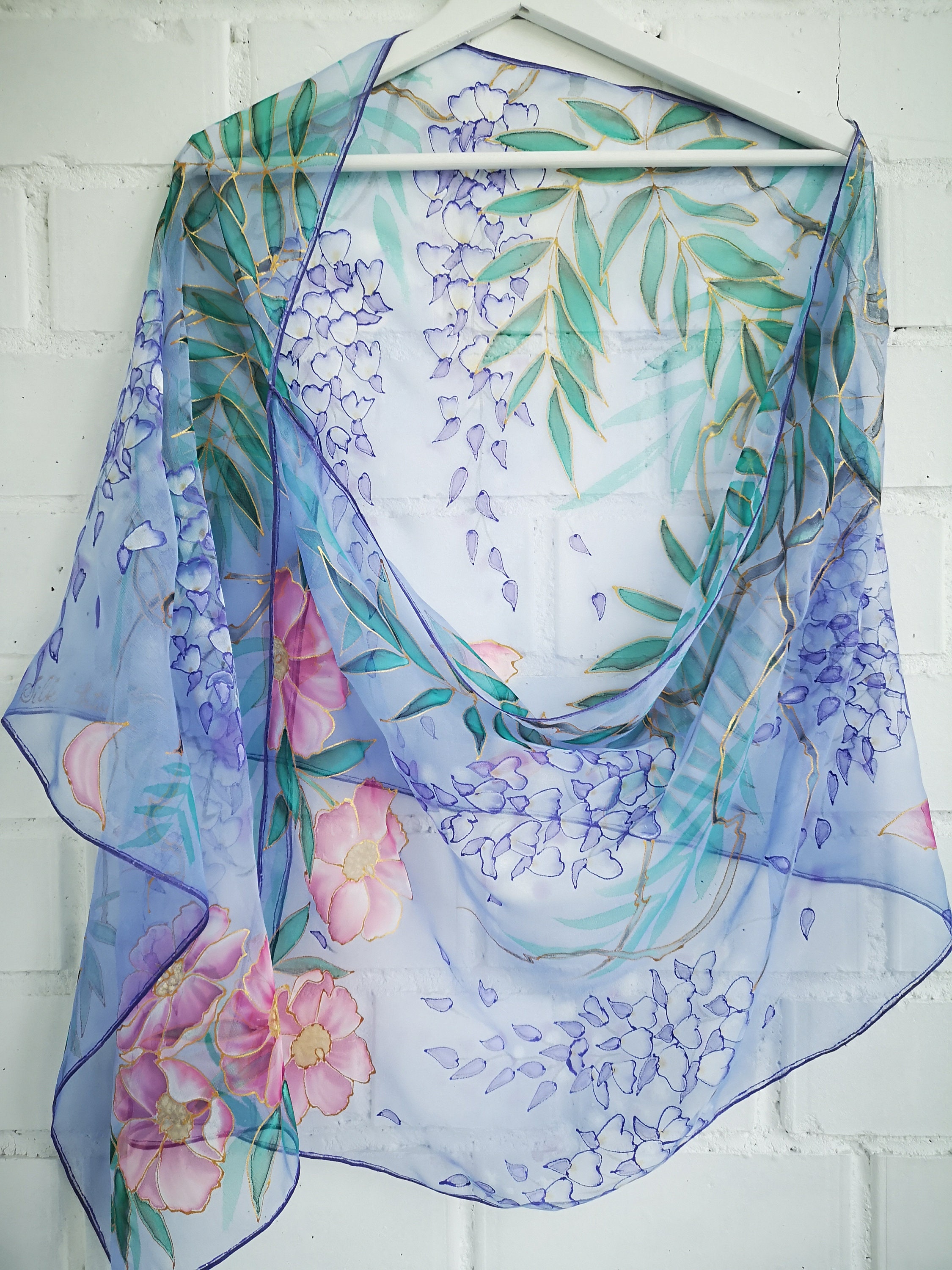 Blue Moon Wisteria & Rock Rose Silk Chiffon Scarf hand - Etsy