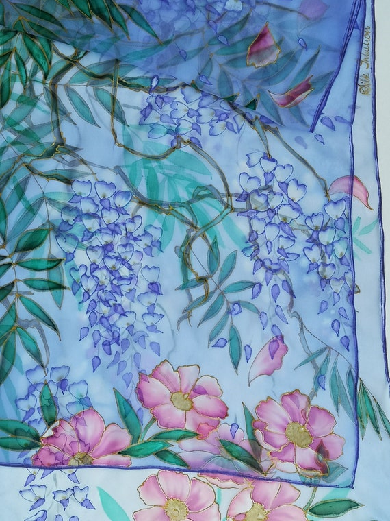 Blue Moon Wisteria & Rock Rose Silk Chiffon Scarf hand - Etsy