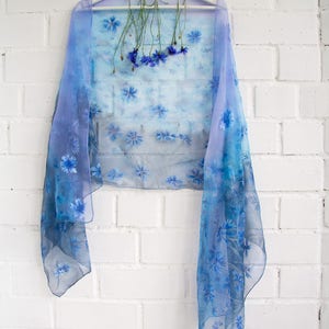 Cornflowers Silk Scarf hand Painted Blue Chiffon Silk Shawl - Etsy