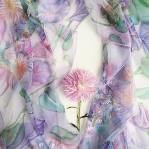 Handbemalter Seiden Chiffon Schal: Aster Morning Glory Blumenschal