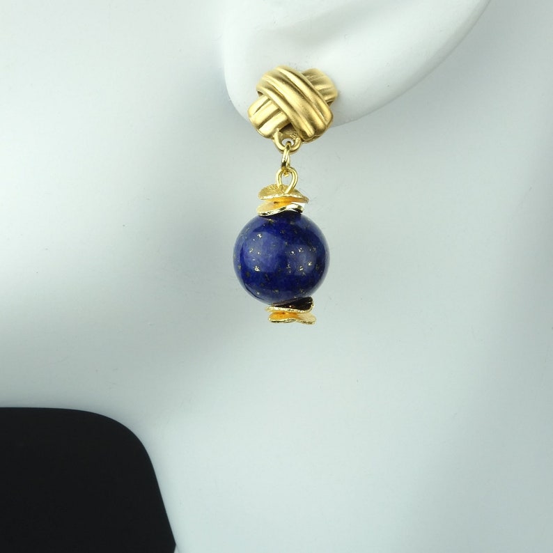 Lapis Lazuli Earrings Dangles on Gold Posts ME1807