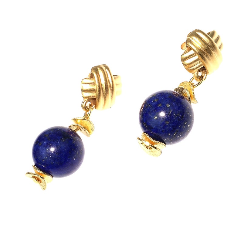 Lapis Lazuli Earrings Dangles on Gold Posts ME1807