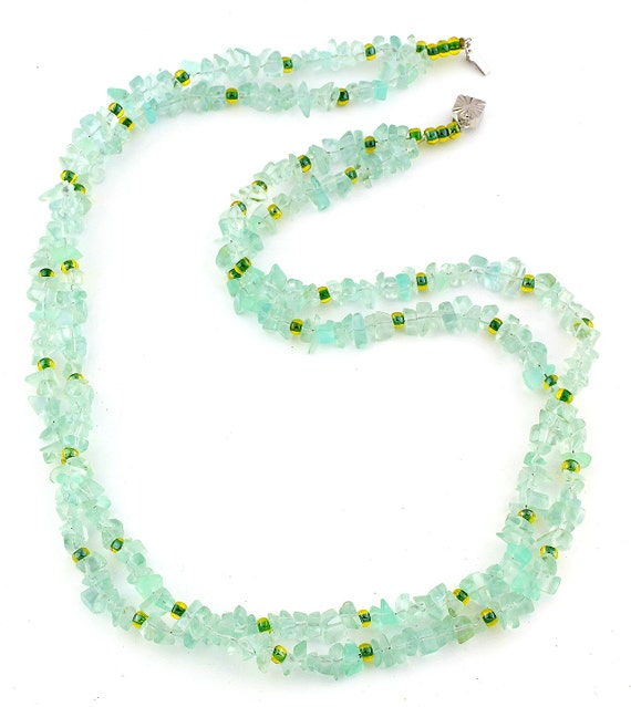 Items similar to Aquamarine Quartz & Green Sparkles Necklace, double ...