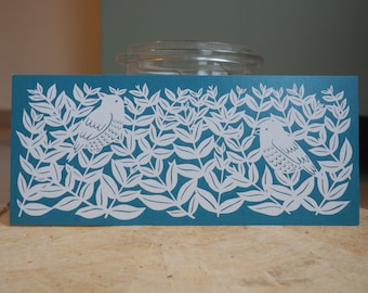 5 x greetingcard "Sparrows in the hedge" - from original paper cut