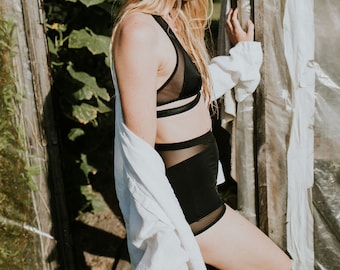 Mesh Bikini Panties/High Waisted Bikini Panties/Modest Swimwear/ Ethical Clothing by Pixie Won't Play