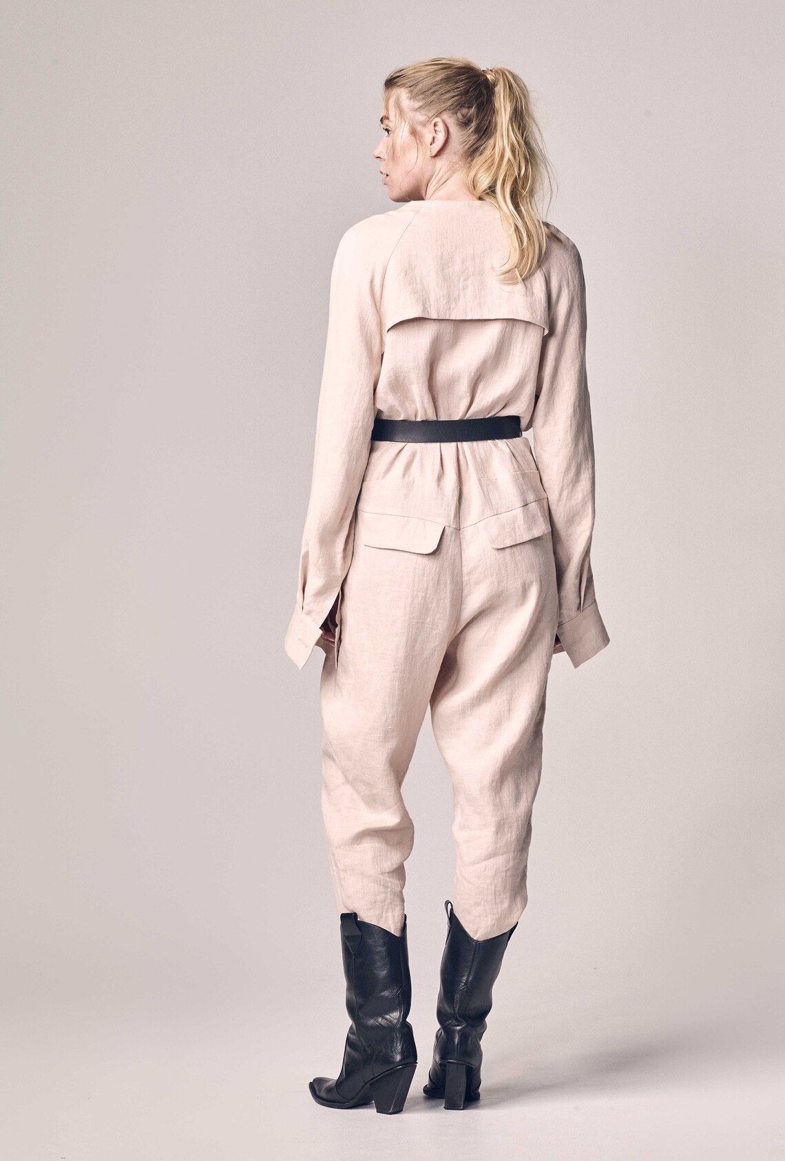 Linen Painters Jumpsuit / Long Sleeve Jumpsuit / Beige Etsy