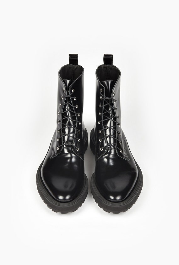 Black Patent Leather Woman Combat Boots 