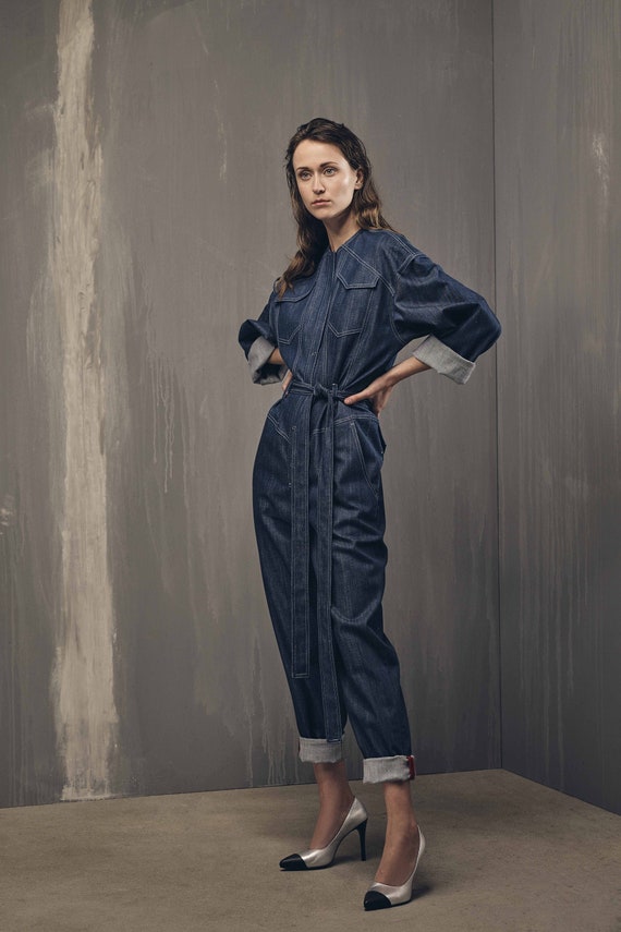 long sleeve denim jumpsuit