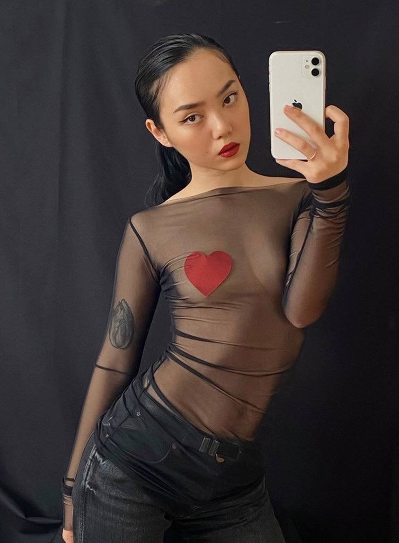 Black Mesh Top, Tulle Transparent Blouse, Sheer See Through Shirt image 6