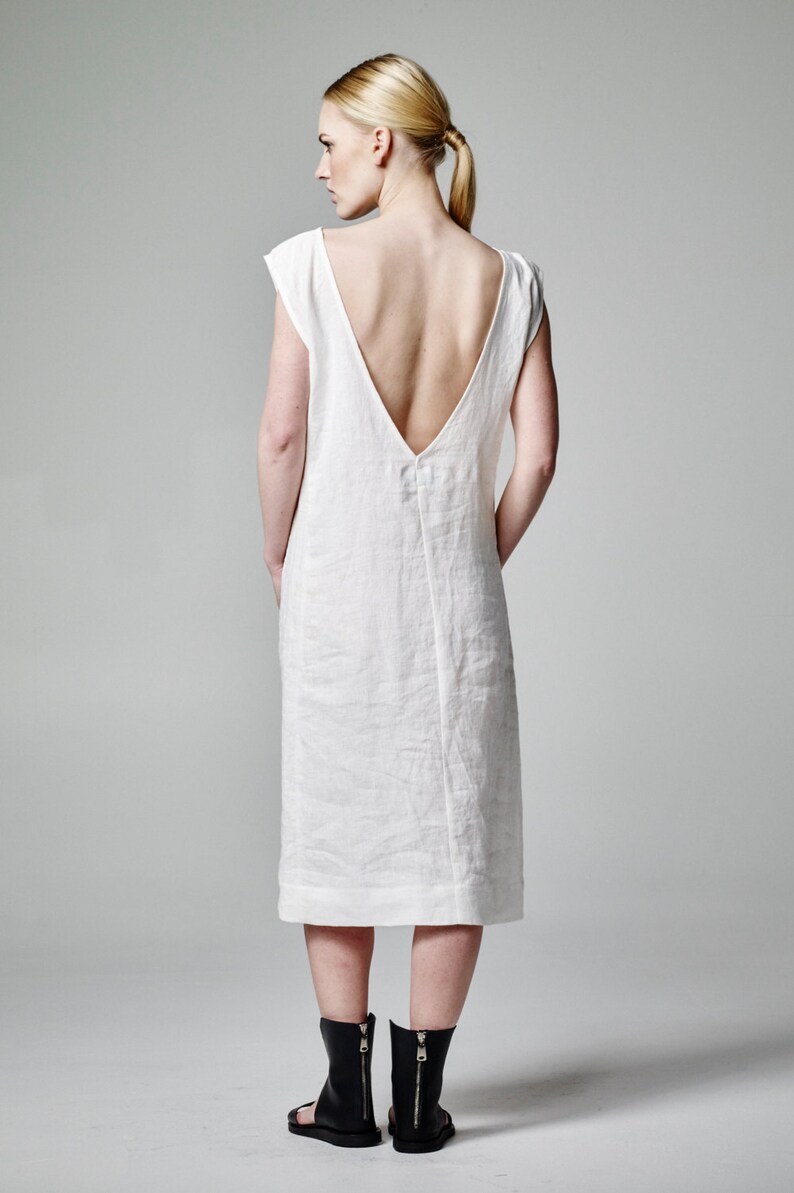 white linen wedding dress