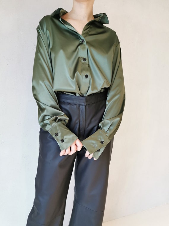 satin blouse green