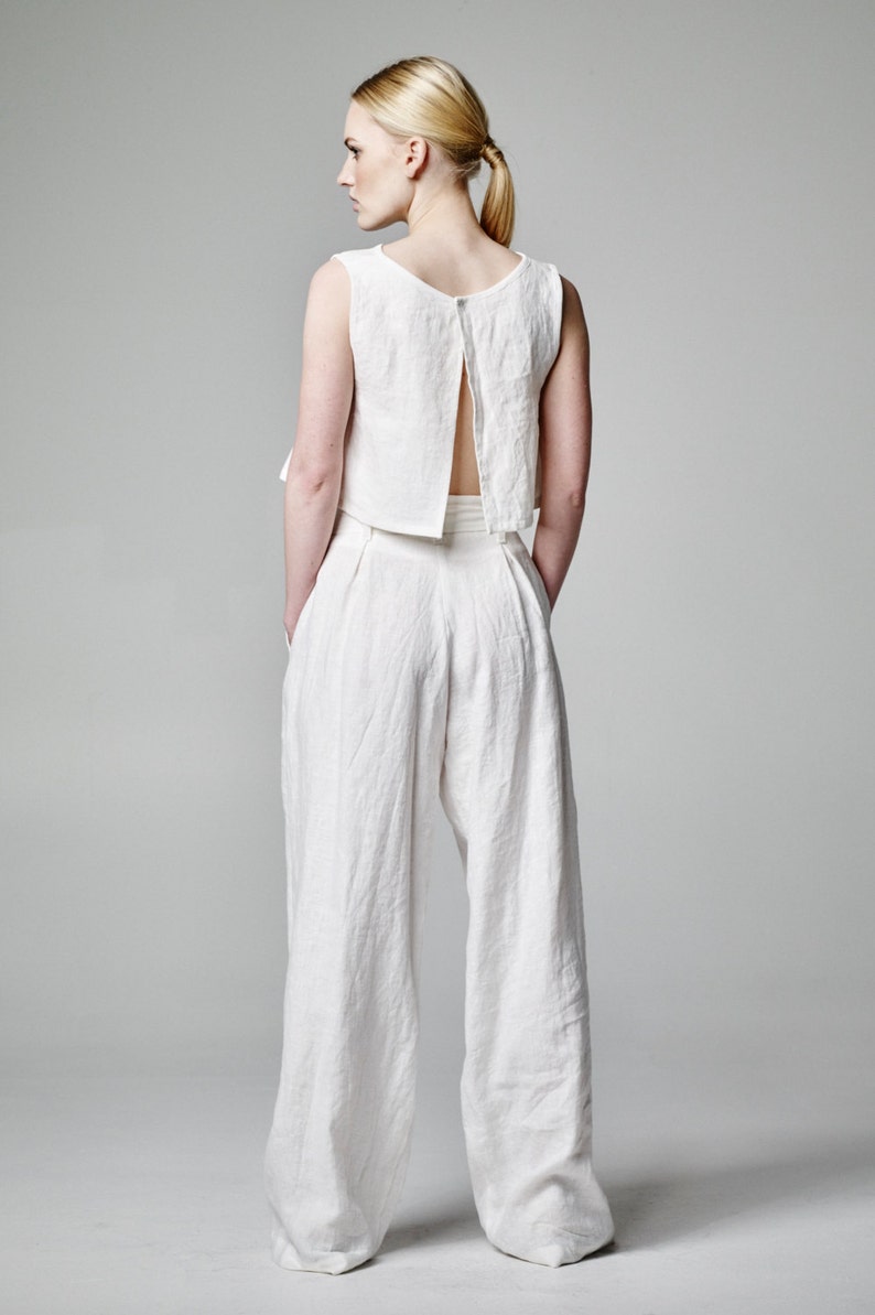 Palazzo pants white women wide leg linen trousers Organic | Etsy