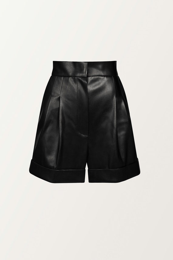 Black Faux Leather Shorts/ High Waist 