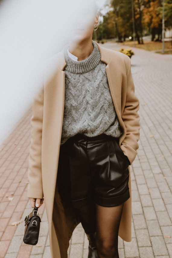 Black Faux Leather Shorts/ High Waist 