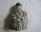 Chinese Carved Stone Snuff Bottle - Green Agate Vintage Bottle