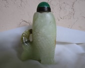 Carved Fish Chinese Jade Snuff Bottle - Vintage Collectible Snuff