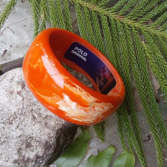 Polo Bangle Bracelet - Redish Orange Swirl Lucite… - image 1