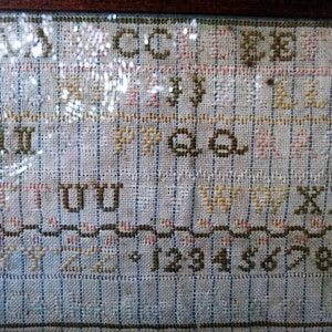 Primitive Sampler -  Victorian Alphabet Letters and Numbers Sampler - Antique Embroidery - Great Condition