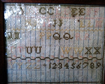 Victorian Alphabet Sampler – Antique Embroidery with Frame
