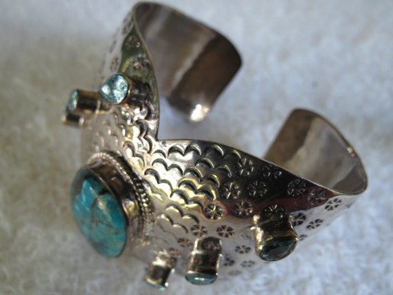 Big Turquoise Bracelet - Sterling Silver Cuff - S… - image 2