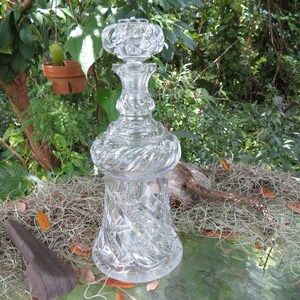 Cut Crystal Decanter - Large Clear Glass Liquor Bottle and Stopper - Fantastic Antique Wine Bottle - Great Condition