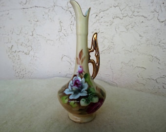 Lefton China Bud Vase - Hand Painted Vintage Flower Vase - Antique Porcelain Ewer - Excellent Condition