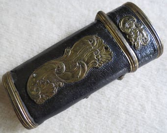 Antique 18th Century French Leather Sewing Etui - Brass Accents