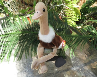 TY "Stretch" Beanie Baby - Ostrich Vintage Plush Animal - Collectible Toys - Excellent Condition