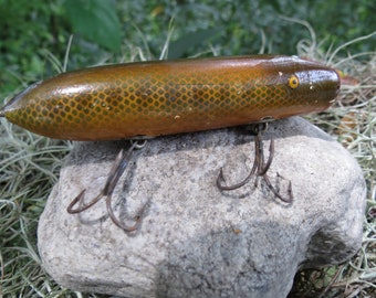 Bass Oreno Wood Fishing Lure - Antique Fish Bait - 4" Wooden Fish Lure - Old Fishing Tackle - Great Used Condition