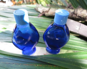 Pair of Cobalt Blue Perfume Bottles - Marked Bourjois - Nice Antique Condition
