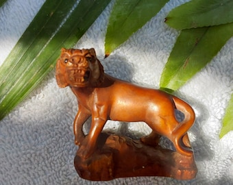 20th Century Carved Wood Lioness Netsuke Figurine
