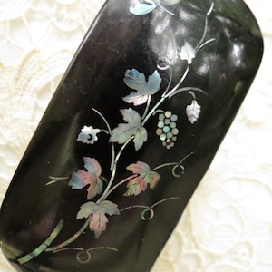 Snuff Box - Victorian Paper Mache&#39; Box with Abalone Inlay - Great Old Snuff - Wonderful Condition
