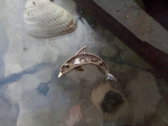 Sterling Silver Dolphin Pin - Marked "925" - Vint… - image 4
